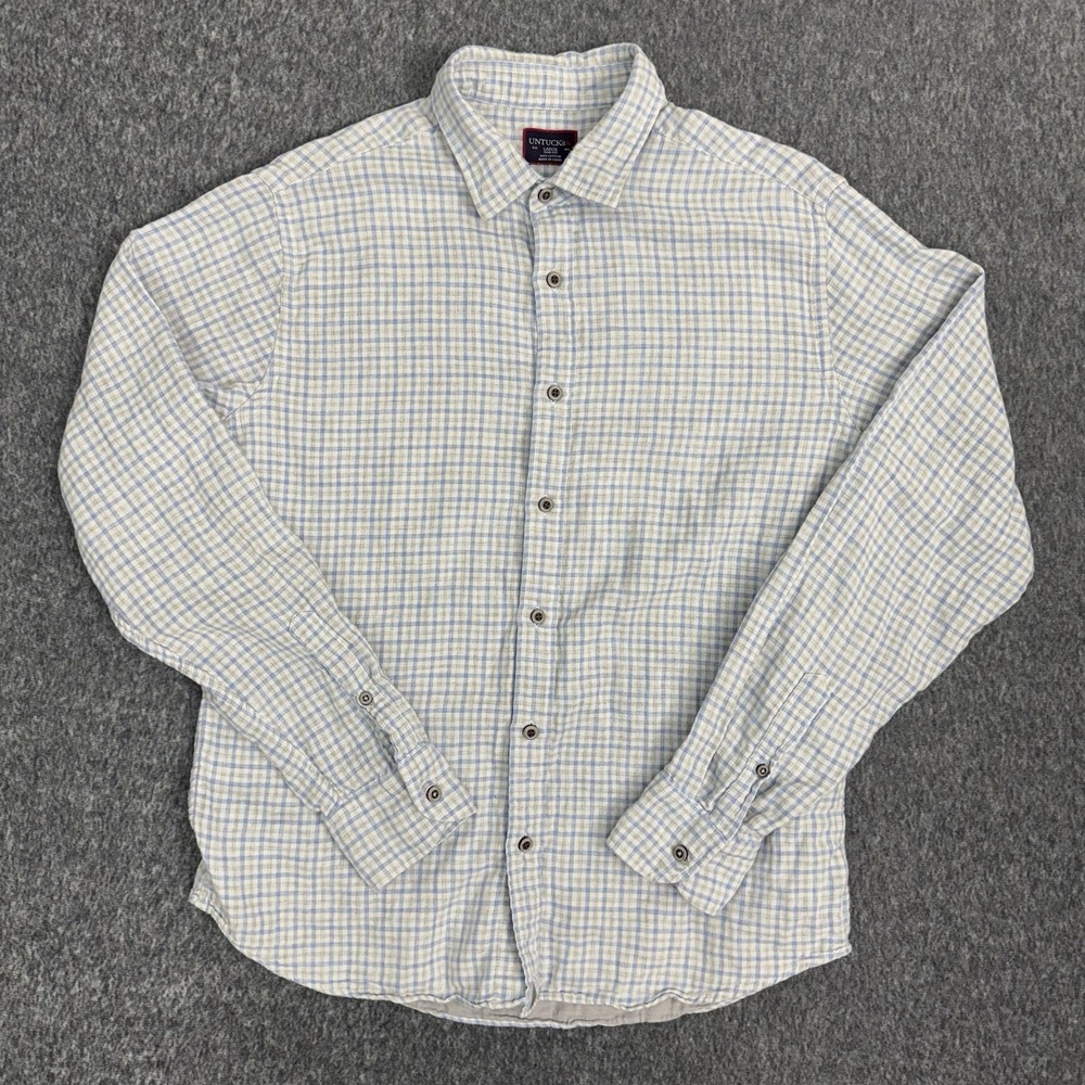 UNTUCKit Shirt Mens Large‎ Slim Fit Blue Plaid Button Up Cotton Casual